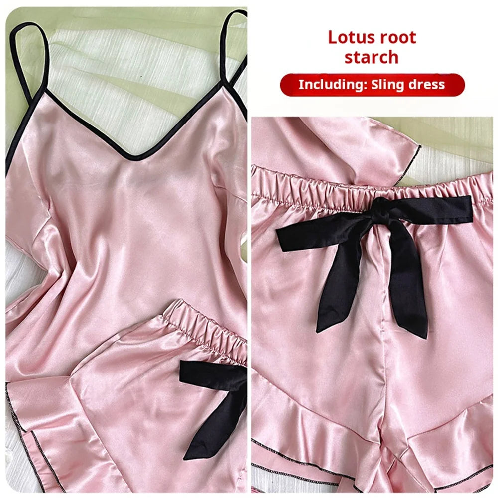 Conjunto Pijama Babados Sweet Tie (Regata Decote V + Shorts com Laço Acetinado)
