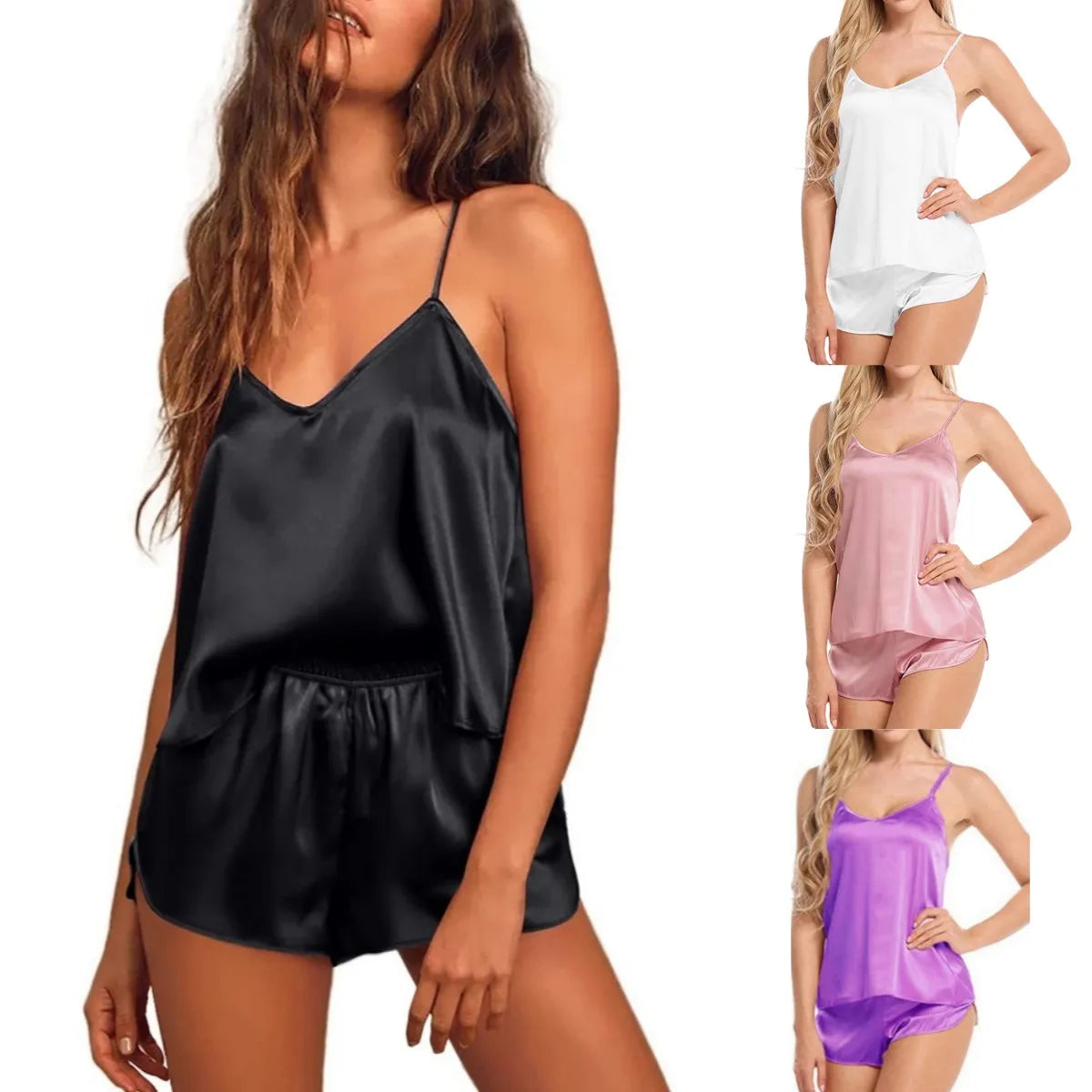 Conjunto Pijama Cetim Silk Touch Elegance com Renda Francesa (Cami + Shorts)