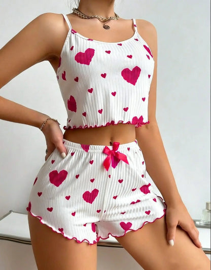 Conjunto Pijama Feminino Romântico Sweet Heart (Regata Cami + Shorts)
