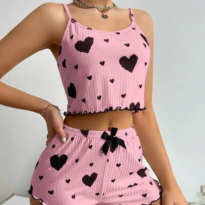 Conjunto Pijama Feminino Romântico Sweet Heart (Regata Cami + Shorts)