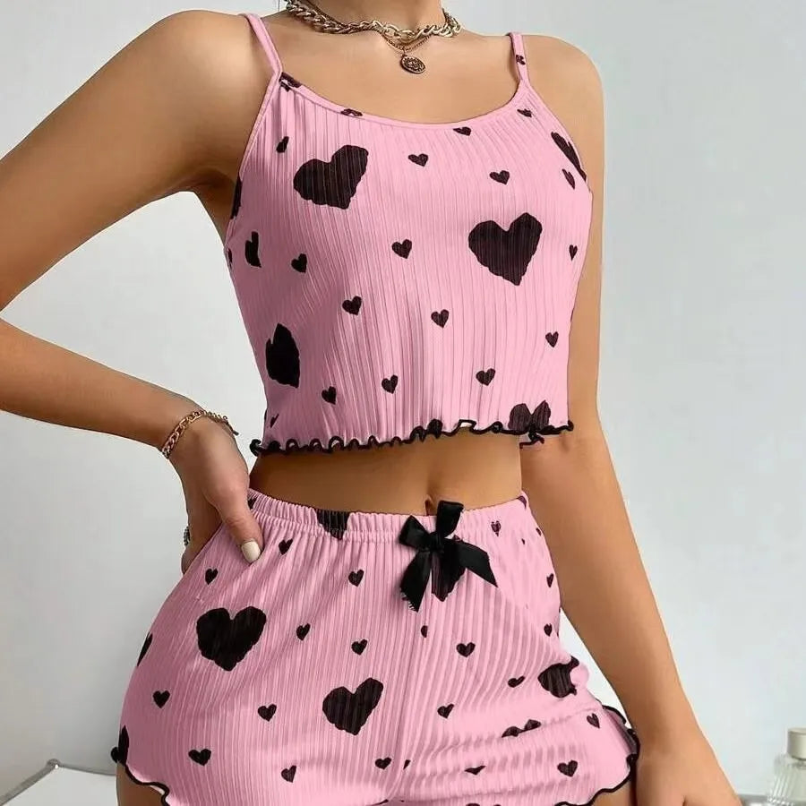 Conjunto Pijama Feminino Romântico Sweet Heart (Regata Cami + Shorts)