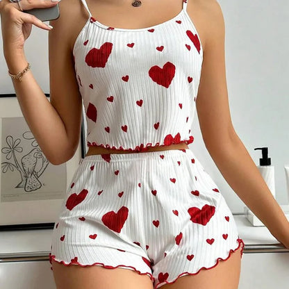 Conjunto Pijama Feminino Romântico Sweet Heart (Regata Cami + Shorts)