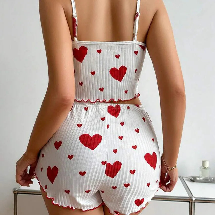 Conjunto Pijama Feminino Romântico Sweet Heart (Regata Cami + Shorts)