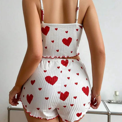 Conjunto Pijama Feminino Romântico Sweet Heart (Regata Cami + Shorts)