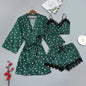 Conjunto Luxo 4 Peças Cetim Royale com Renda (Robe Kimono + Regata + Shorts + Faixa)