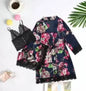Conjunto Luxo 4 Peças Cetim Royale com Renda (Robe Kimono + Regata + Shorts + Faixa)