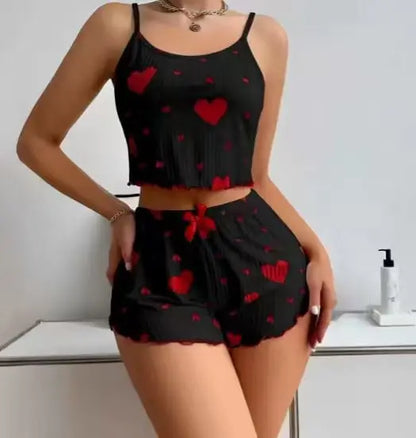 Conjunto Pijama Feminino Romântico Sweet Heart (Regata Cami + Shorts)