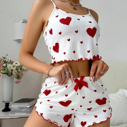 Conjunto Pijama Feminino Romântico Sweet Heart (Regata Cami + Shorts)