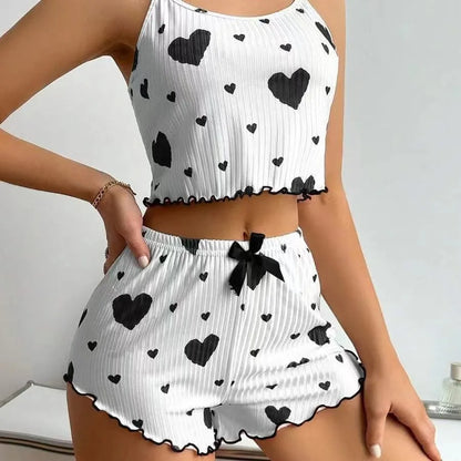 Conjunto Pijama Feminino Romântico Sweet Heart (Regata Cami + Shorts)
