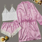 Conjunto Luxo 4 Peças Cetim Royale com Renda (Robe Kimono + Regata + Shorts + Faixa)