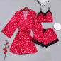 Conjunto Luxo 4 Peças Cetim Royale com Renda (Robe Kimono + Regata + Shorts + Faixa)