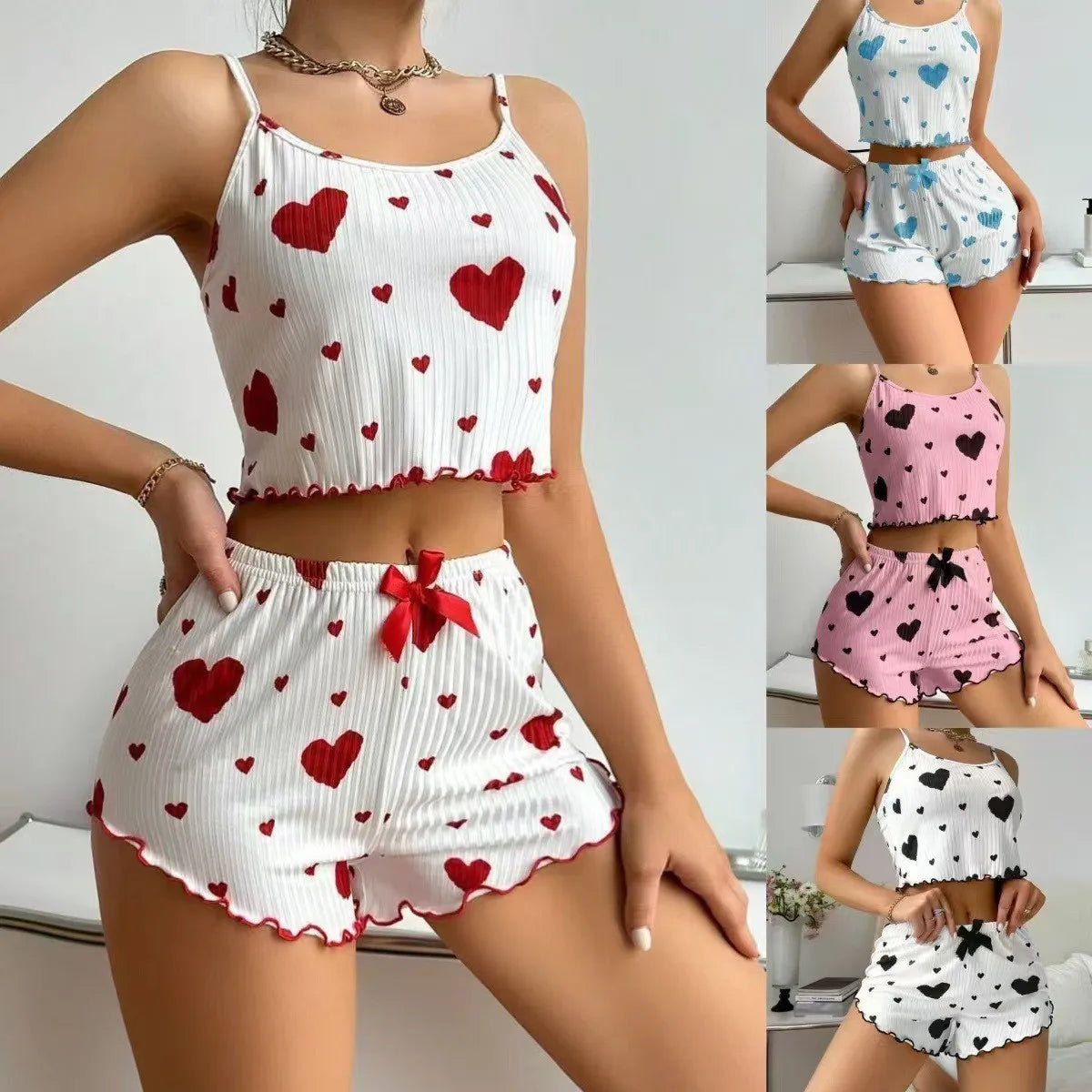 Conjunto Pijama Feminino Romântico Sweet Heart (Regata Cami + Shorts)