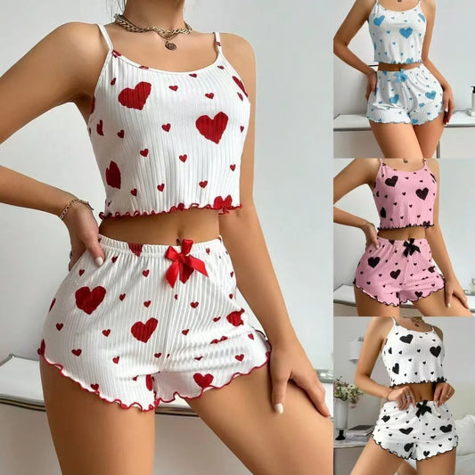 Conjunto Pijama Feminino Romântico Sweet Heart (Regata Cami + Shorts)
